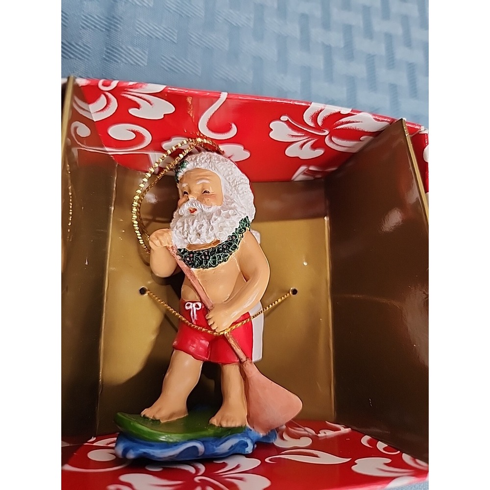 Island Heritage Hawaiian Christmas Ornament Paddleboarding Santa Hawaii Resin
